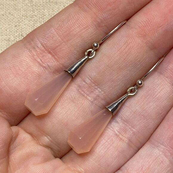 💛 Handmade Unique 925 Pink Chalcedony Drop Earrings - Picture 3 of 5